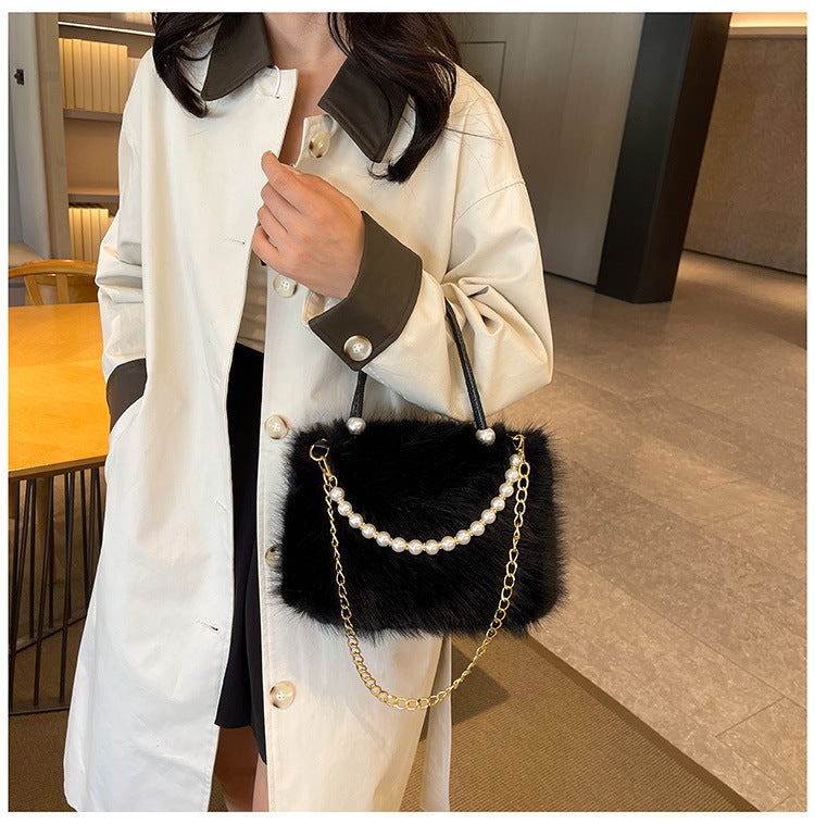 Women's Furry Fashion Pearl Plush Texture Crossbody Bags