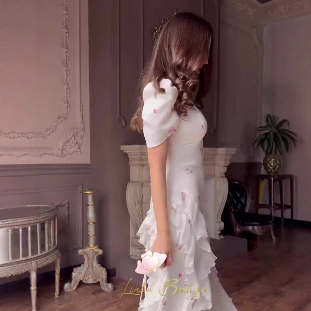 Women's Style Elegant Sleeve Long Pattern Silky Dresses