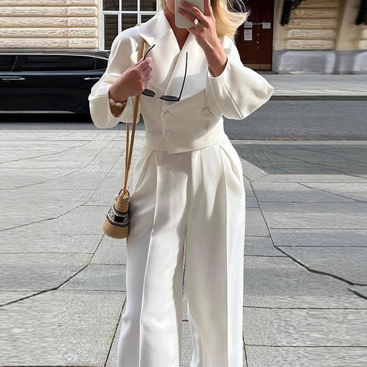 Color Polo Collar Woolen Casual Trousers Suits