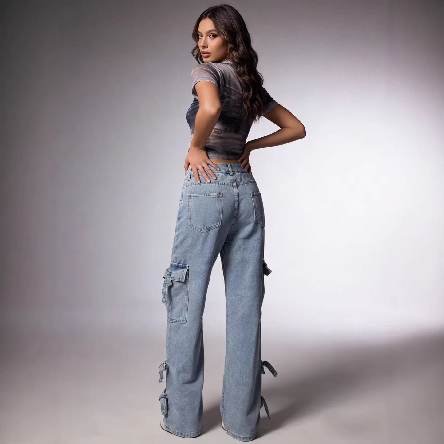 Women's Fashion Loose Bow Overalls Versatile Jeans