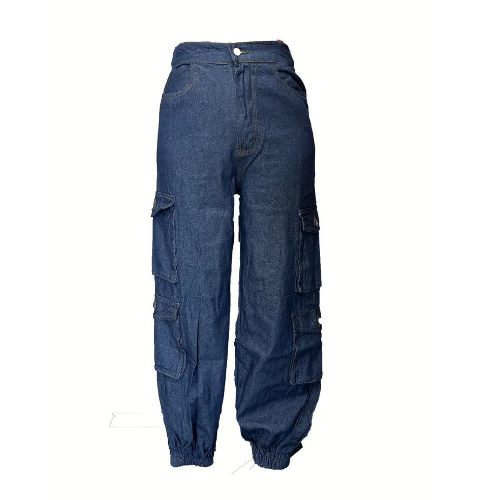 Women's High Waist Stretch Denim Trousers Pants