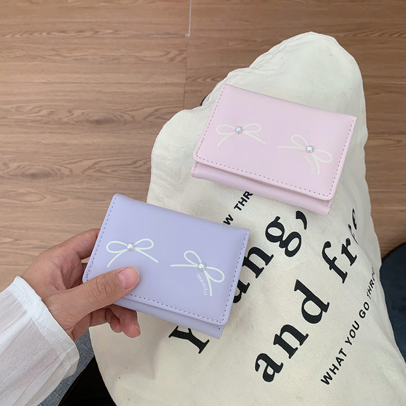 Women's Summer Versatile Bowknot Outing Cute Pearl Ladies Wallets