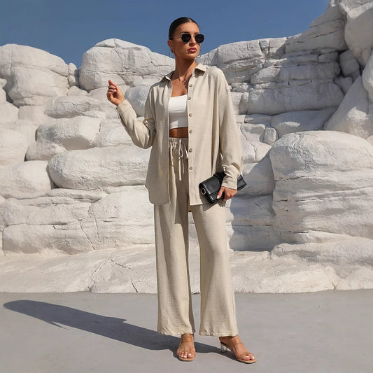 Women's Autumn Graceful Long Sleeve Two-piece Set Solid Fashion Casual Suit