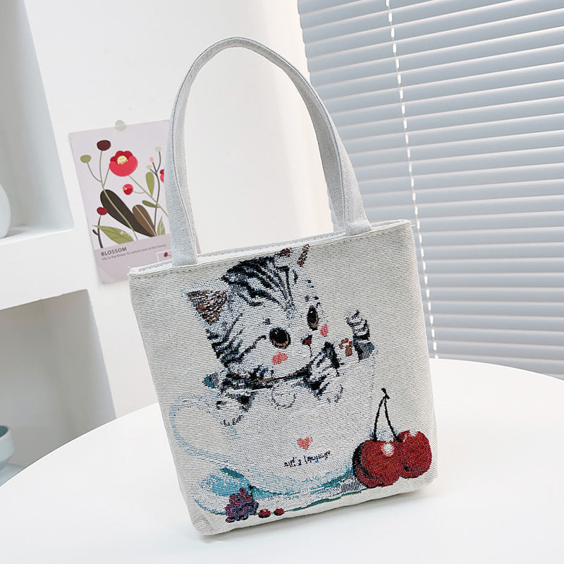 Ethnic Style Canvas Jacquard Embroidered Cartoon Handbags