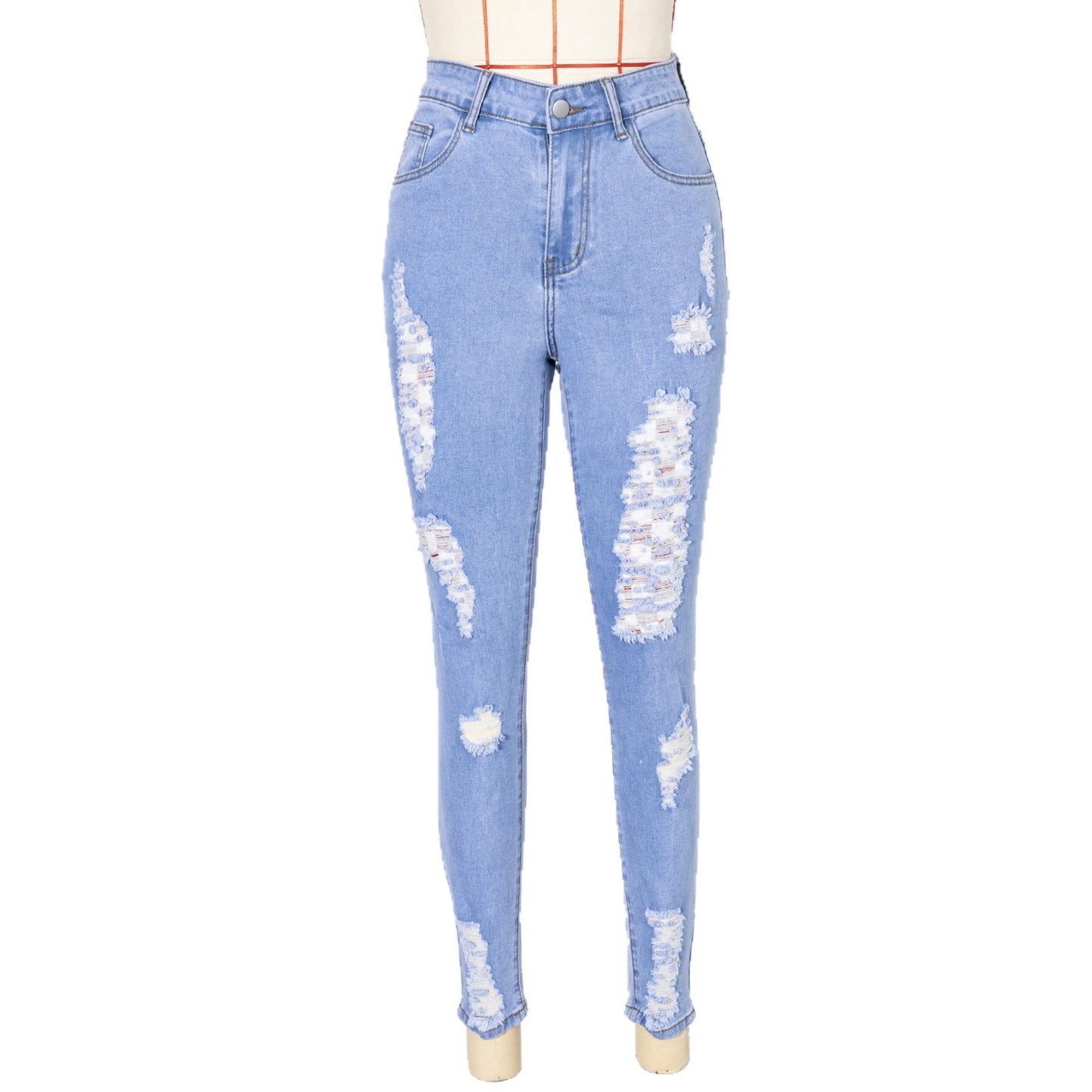 Women's Hip Red Plaid Patch Ripped Slim Fit Casual Fashion Stretch Women's Jeans