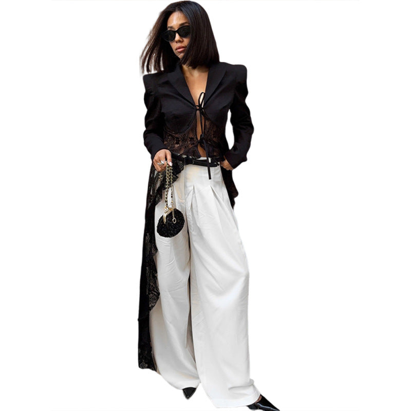 Women's Fashion Fashionmonger Street Tie Lace Stitching Blazers