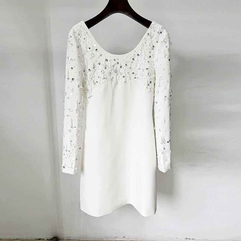Fashion Long Sleeve Beads Rhinestones Dress Dresses