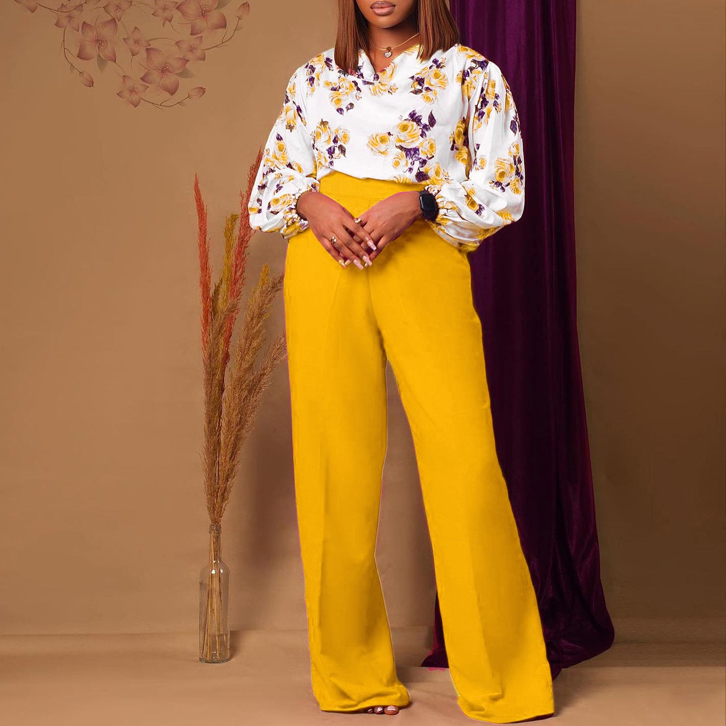 Women's Large Printed Lace Up Wide Leg Pants