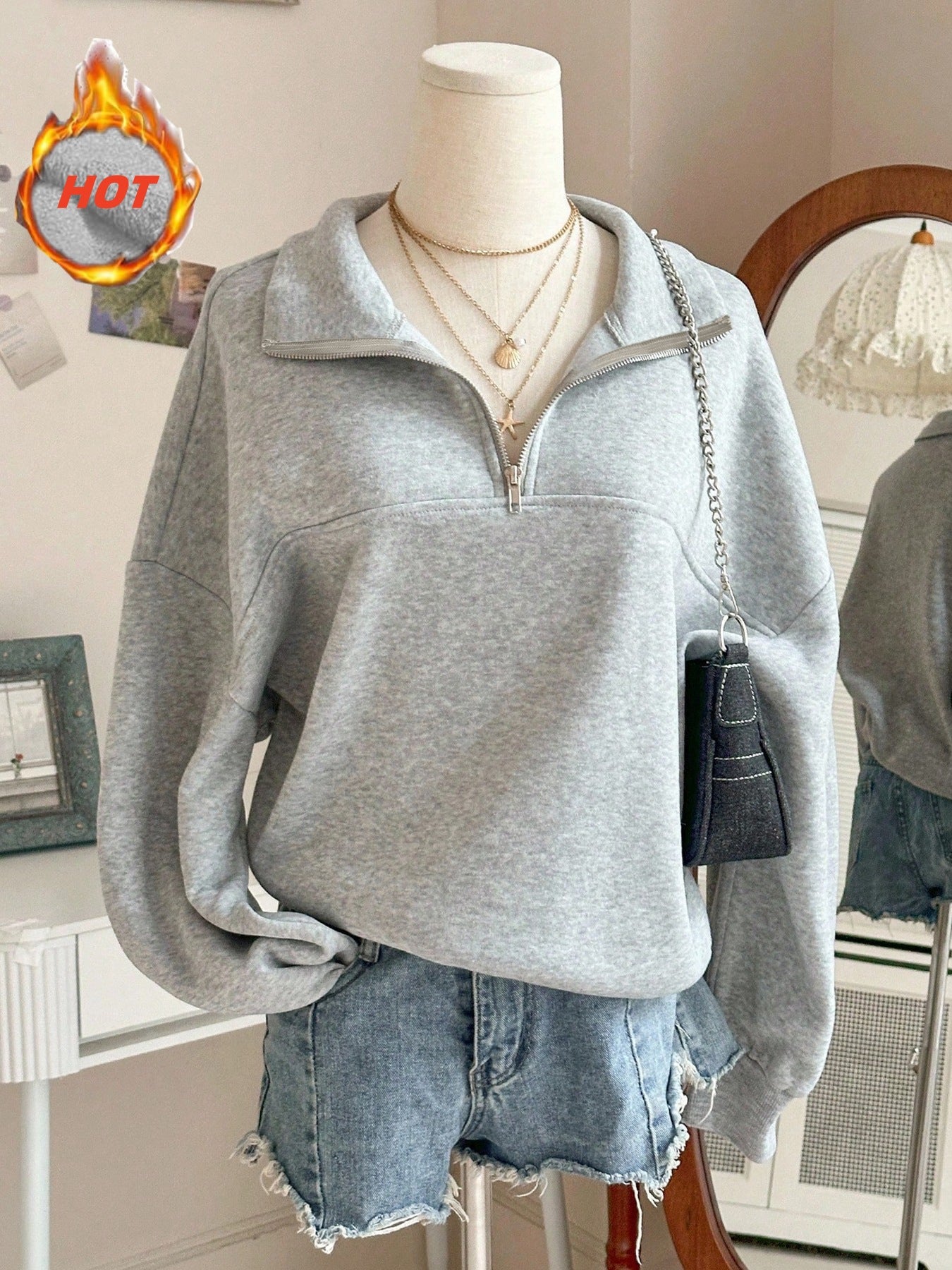 Back To School Casual Long Sleeve Lapel Half Loose Women's Sweater, Sweater