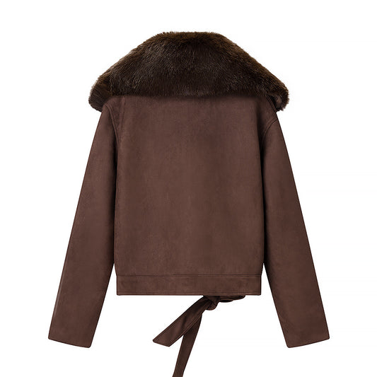 Women's Fashion Casual Fur Collar Suede Coats