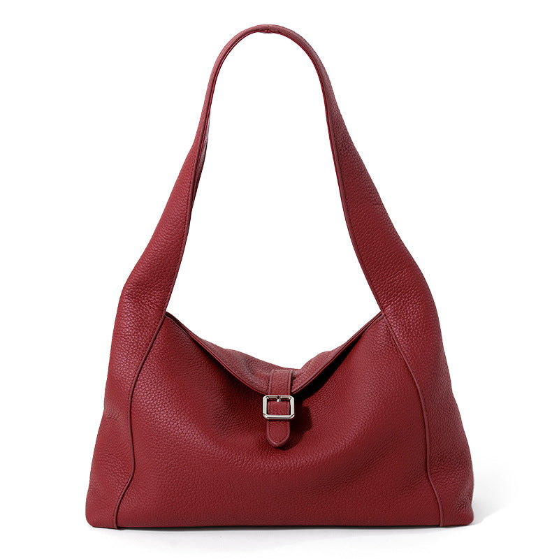 Women's First Layer Cowhide Underarm Lychee Handbags