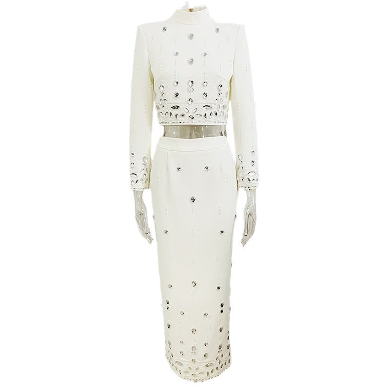 Bead Diamond Inlaid Dress Two-piece Set Shorts