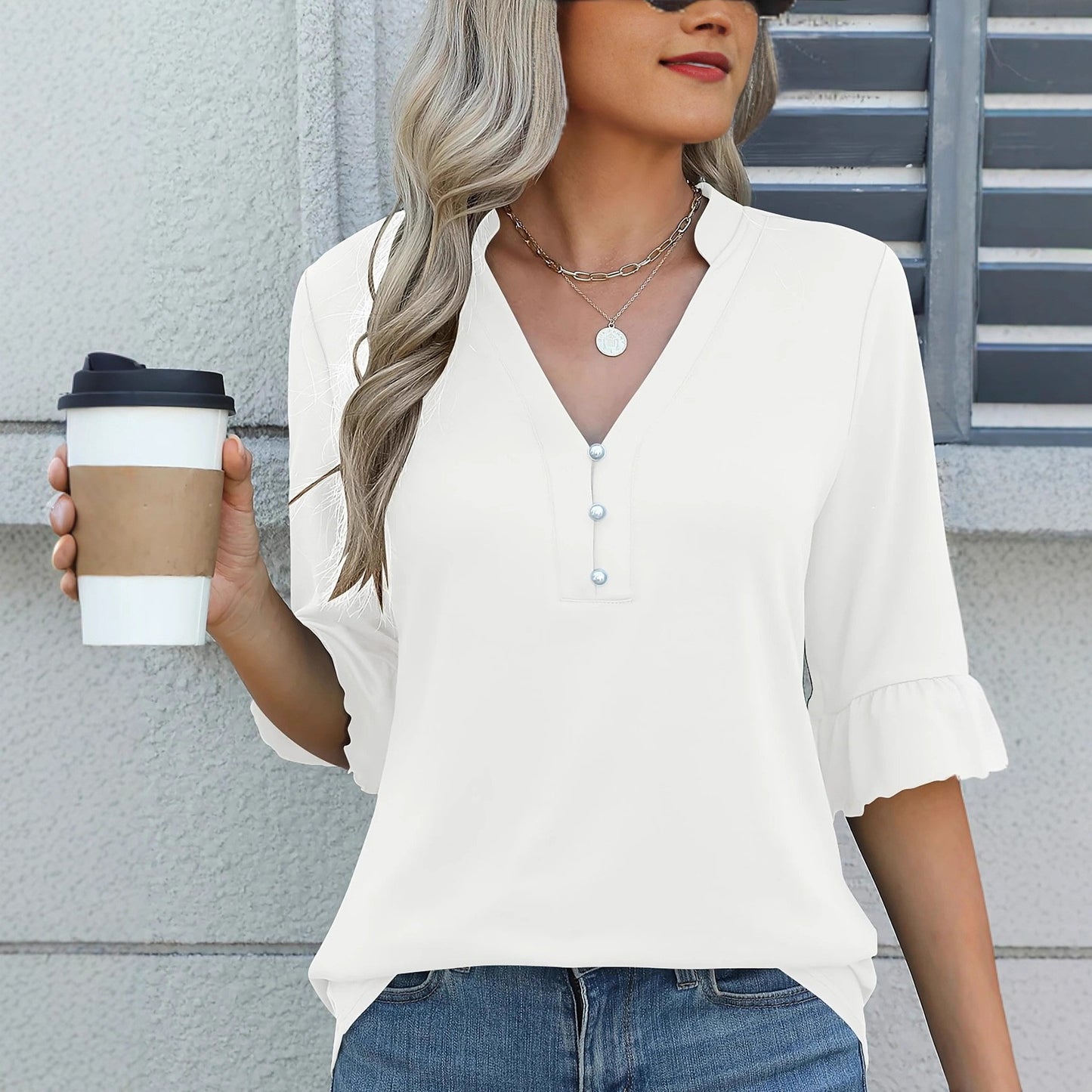 Women's Solid Color Ladies Fashion Shirt Women's T-shirt