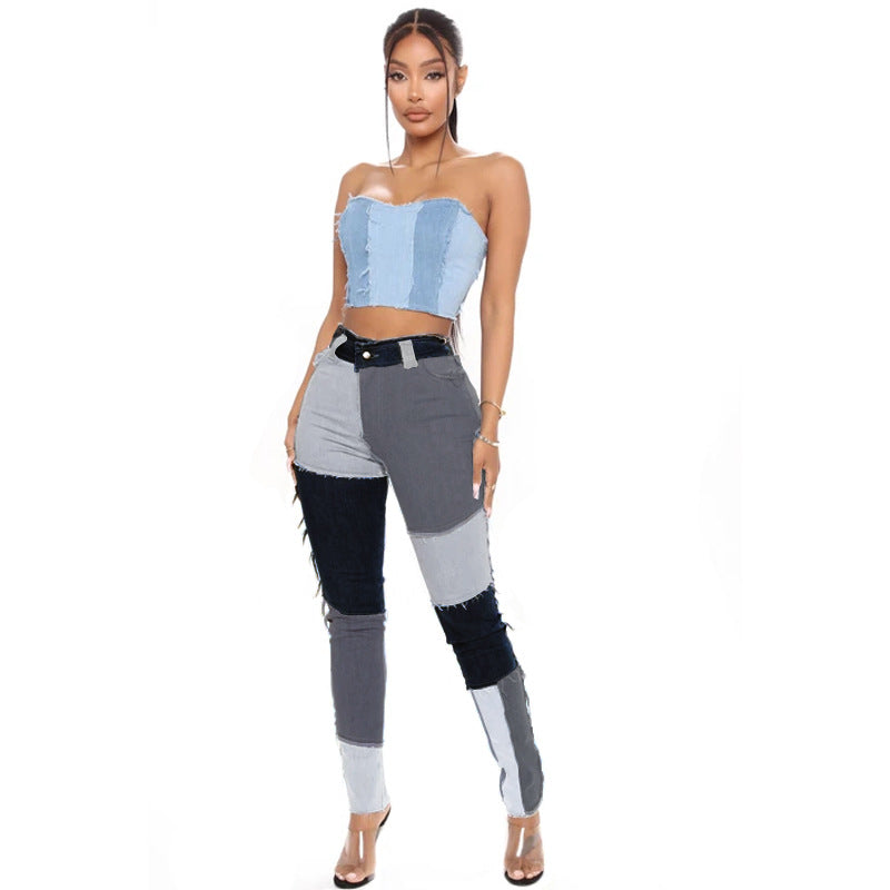 Women's Source Head Super Elastic High Waist Tassel Pencil Slim Fit Women's Jeans