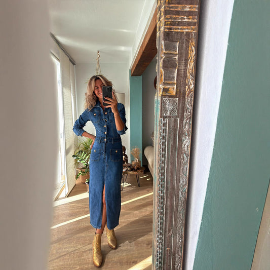 Fashion Casual Long Sleeve Denim Mid-length Dresses