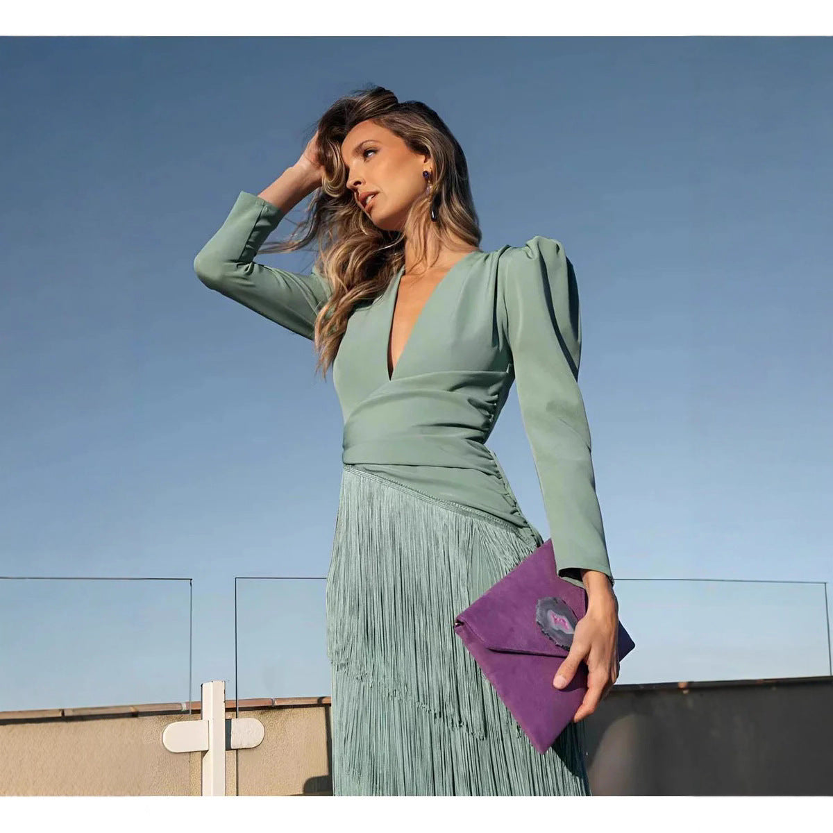 Elegant Autumn Fashion Deep Tassels Long Dresses