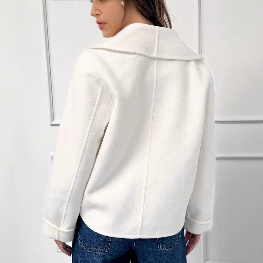 Cool Lapel Pocket Woolen Cuff Threaded Coats