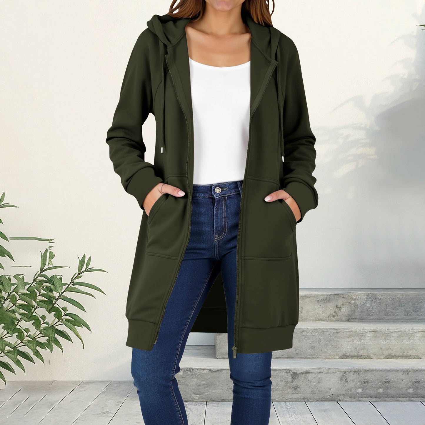 Women's Hooded Solid Color Loose Long Fleece Raglan Women's Sweater, Sweater