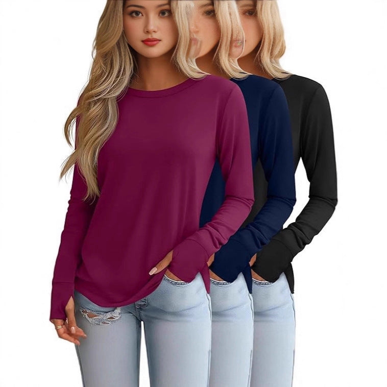 Women's Autumn Round Neck T-shirt Long Sleeve Blouses