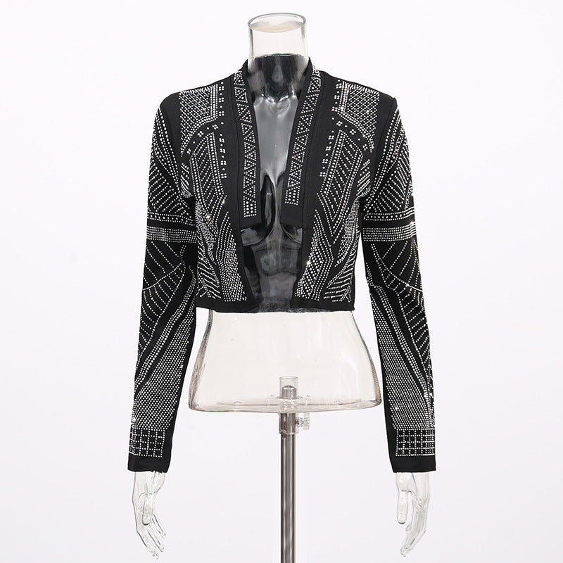 Women's Casual High-grade Autumn Long Sleeve Round Neck Niche Rhinestone Coats