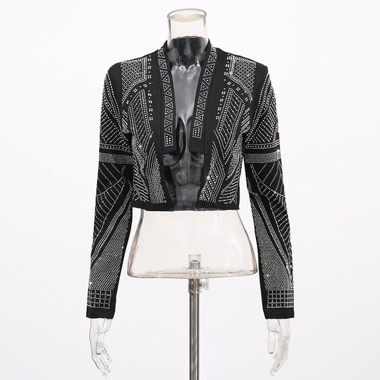 Women's Casual High-grade Autumn Long Sleeve Round Neck Niche Rhinestone Coats