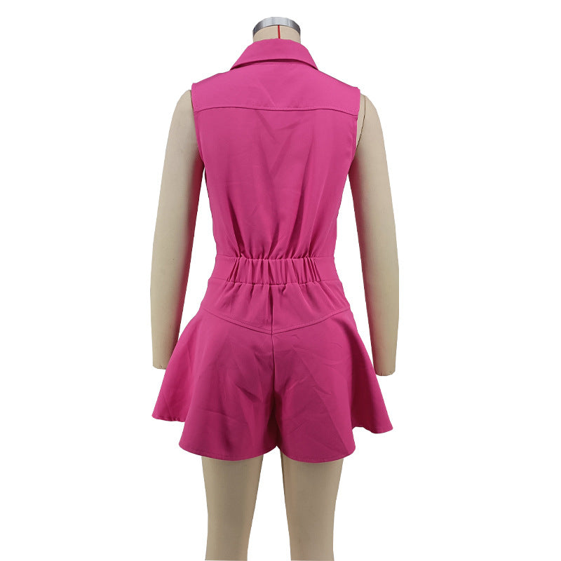 Summer Solid Color Sleeveless Waist French Shorts