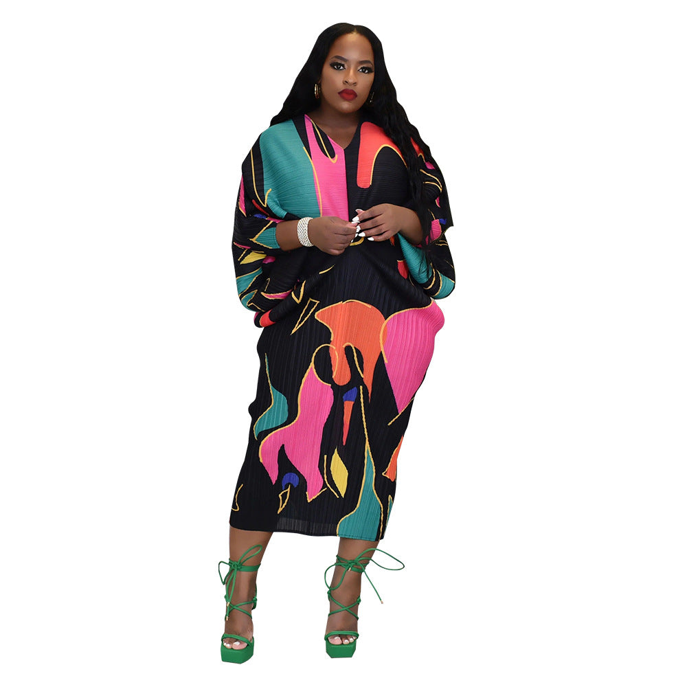 Women's Autumn Batwing Sleeve Printed Dress Dresses