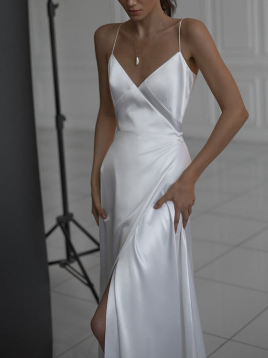 Women's Long Dress Sexy Spaghetti Straps Sleeveless Wedding Dresses