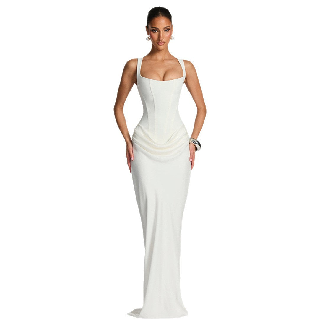 Women's Solid Color Slim Waist Ruffle Hip Temperament Dress
