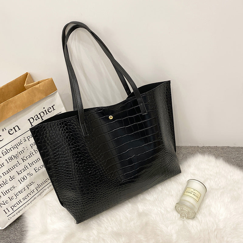 Women's Minority Fashion Crocodile Pattern Simple Commute Large Tote Bags