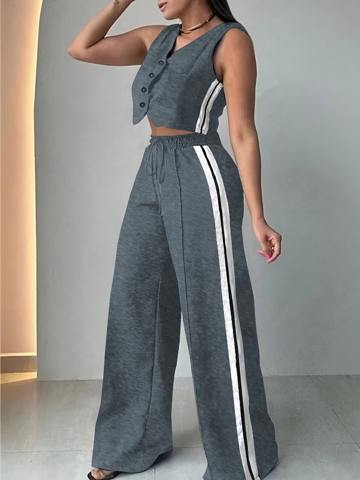 Women's Wear Pocket Sleeveless Cropped Set Fashion Casual Suit