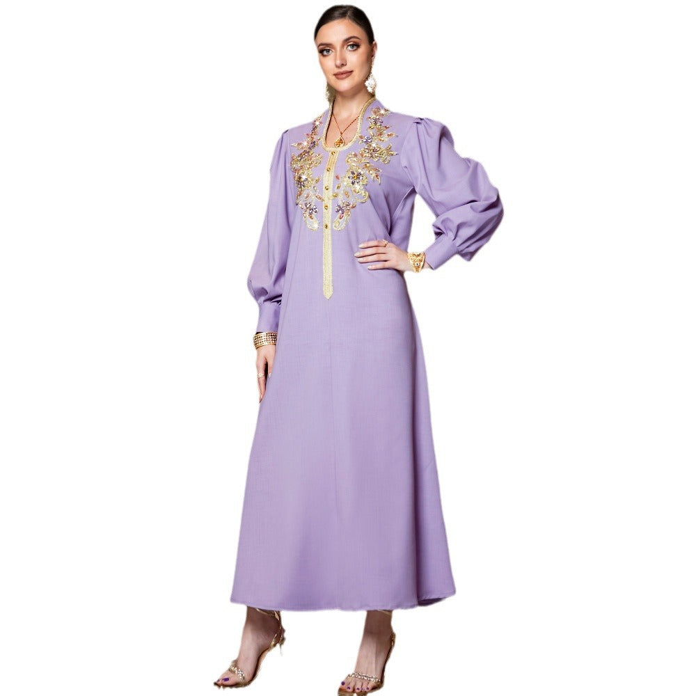 Women's Purple Lace Applique Diamond Dress Robe Dresses