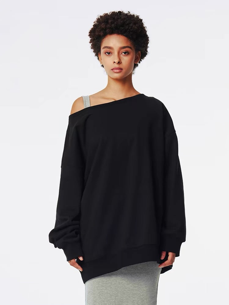 Street Oblique Shoulder Design Sense Loose Sweaters