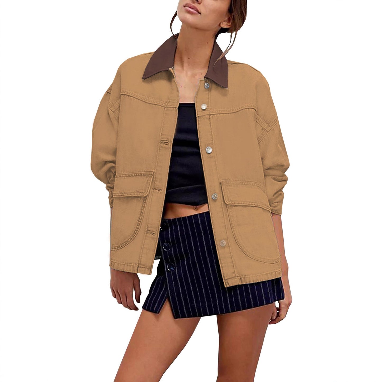 Women's Cowboy Loose Contrast Color Denim For Coats