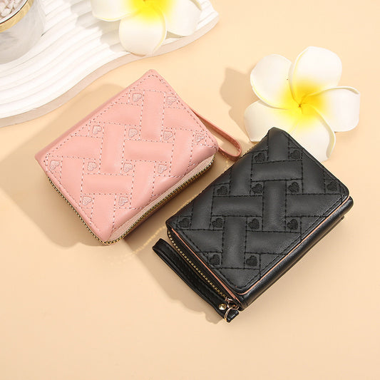 Women's Fashion Embroidery Love Tri Fold Multiple Ladies Wallets