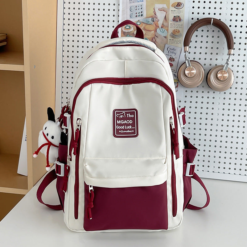 Women's Large Capacity Style Contrast Color Fashion Middle School Students' Schoolbags