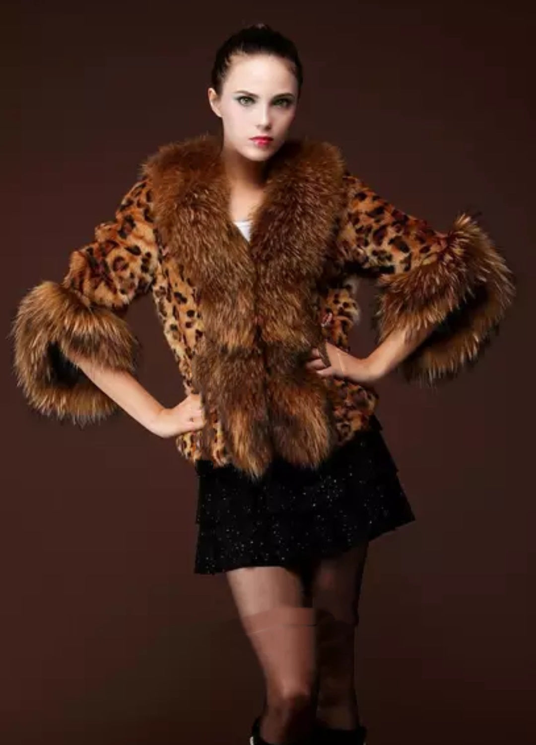 Women's High Imitation Leopard Three-quarter Sleeve Big Coats
