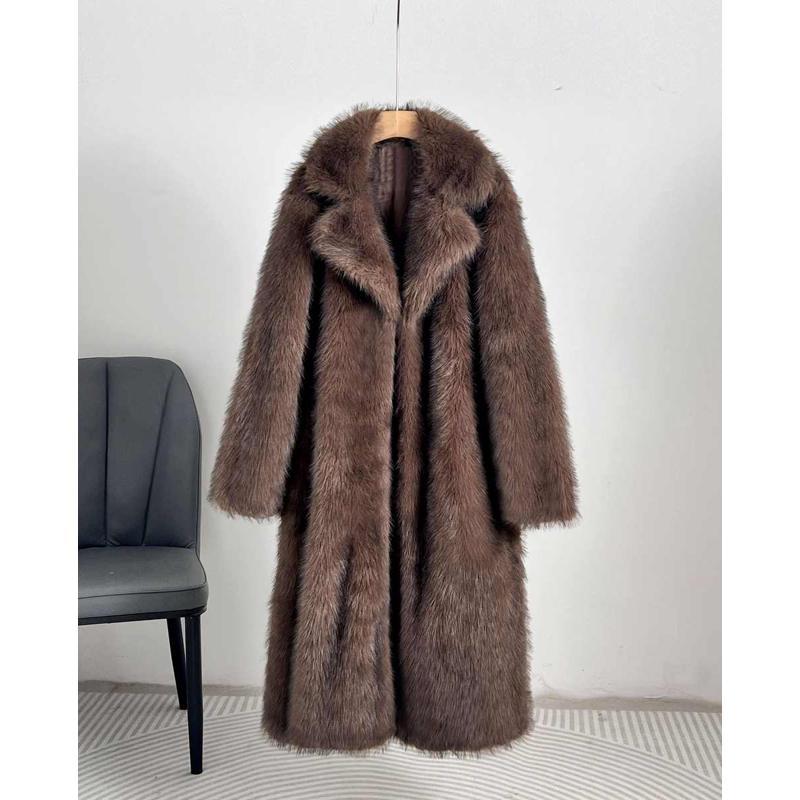 Women's Extended Imitation Fur Collar Overcoat Artificial Coats