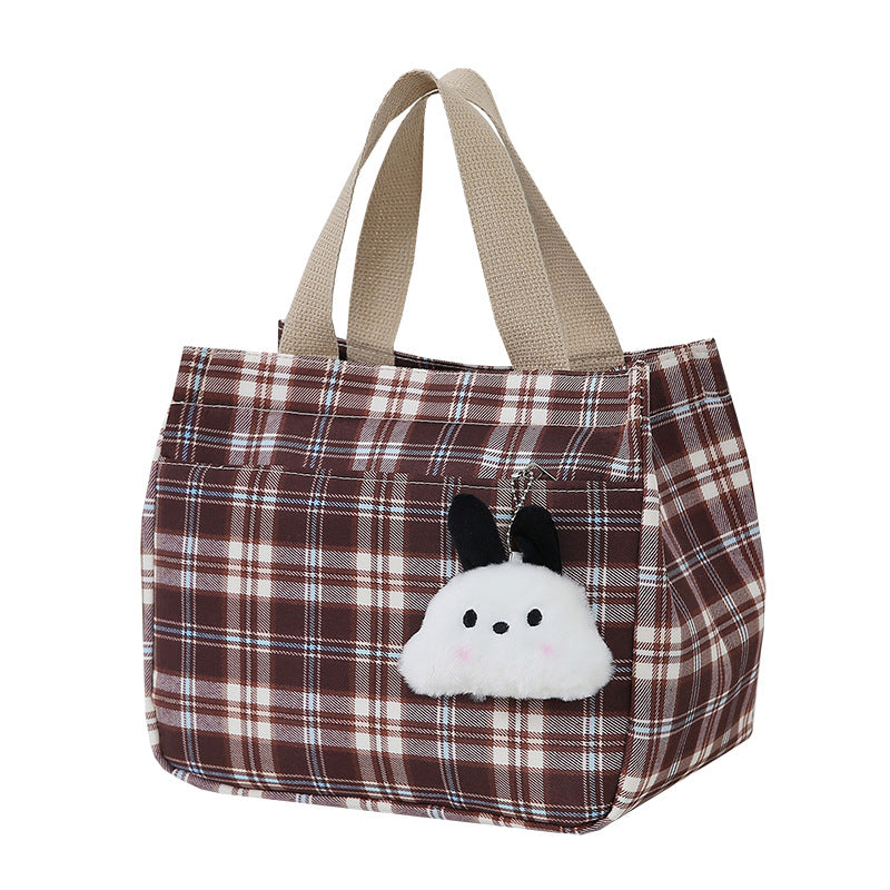 Women's Trendy Plaid Portable Large Capacity Lunch Handbags