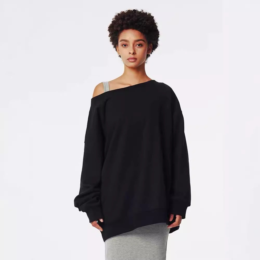 Street Oblique Shoulder Design Sense Loose Sweaters