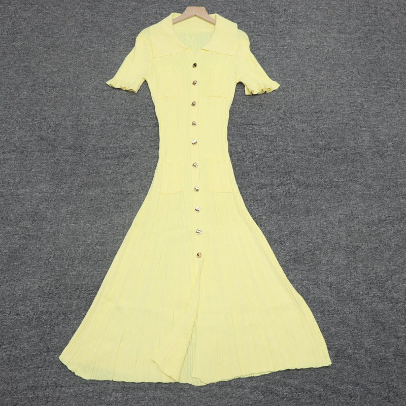 Women's French Elegant Lapel Single Breasted Long Dresses