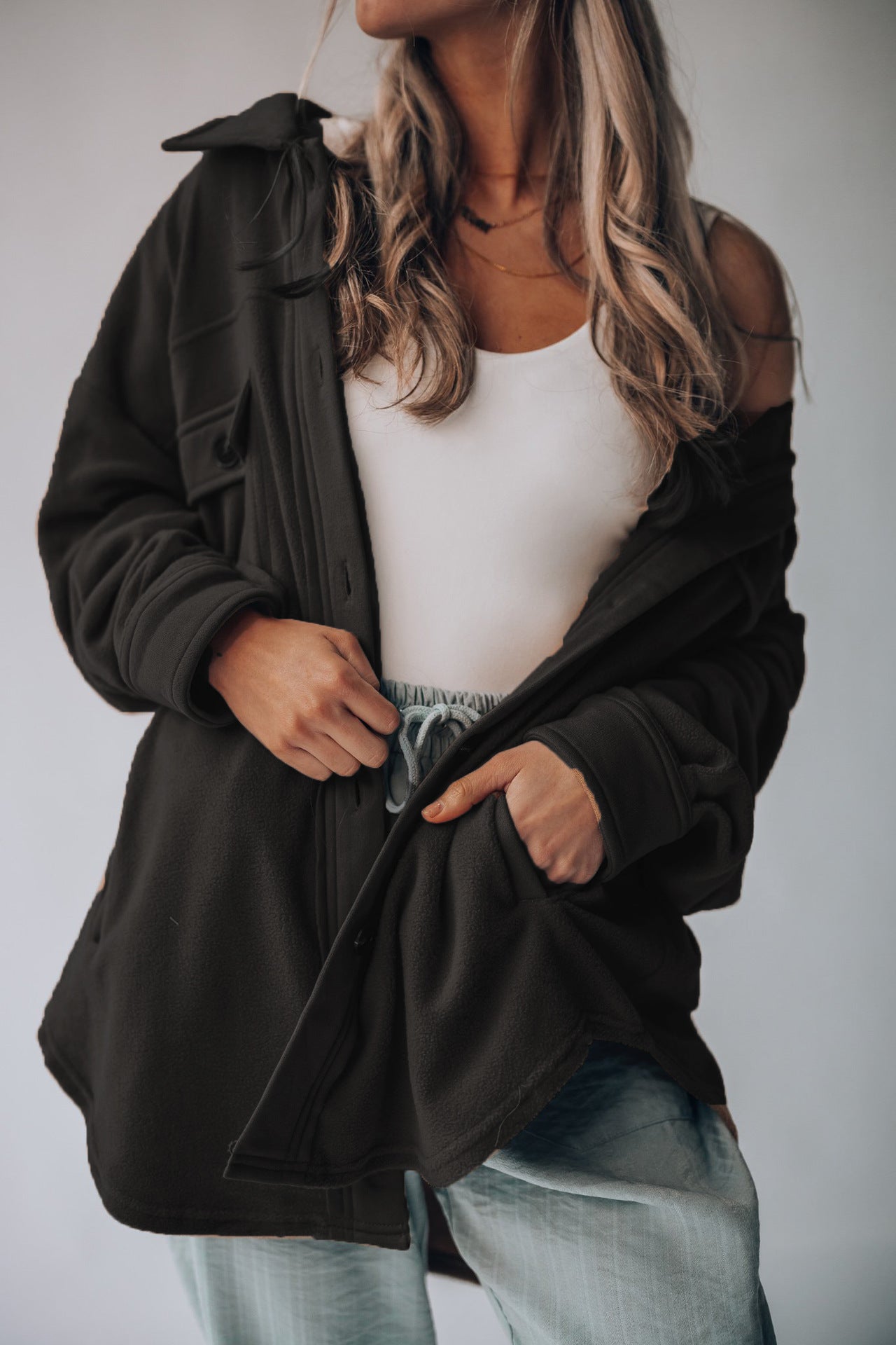 Women's Fashion Polo Collar Single-breasted Long Sleeve Blouses