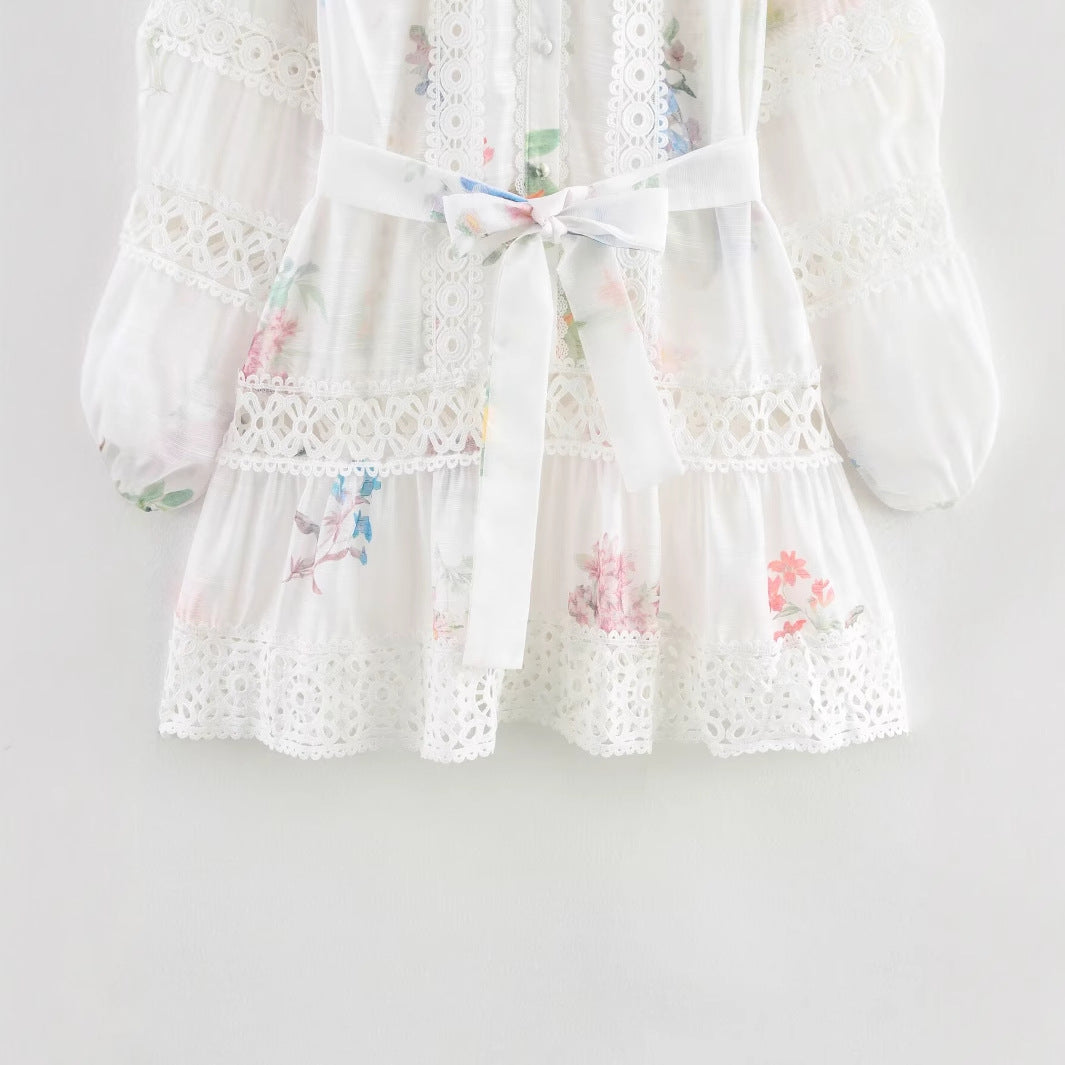 Spring Flower Edge Stitching Printing Dress Dresses