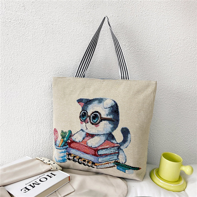 Fashionable Ethnic Style Shopping Cartoon Linen Shoulder Bags