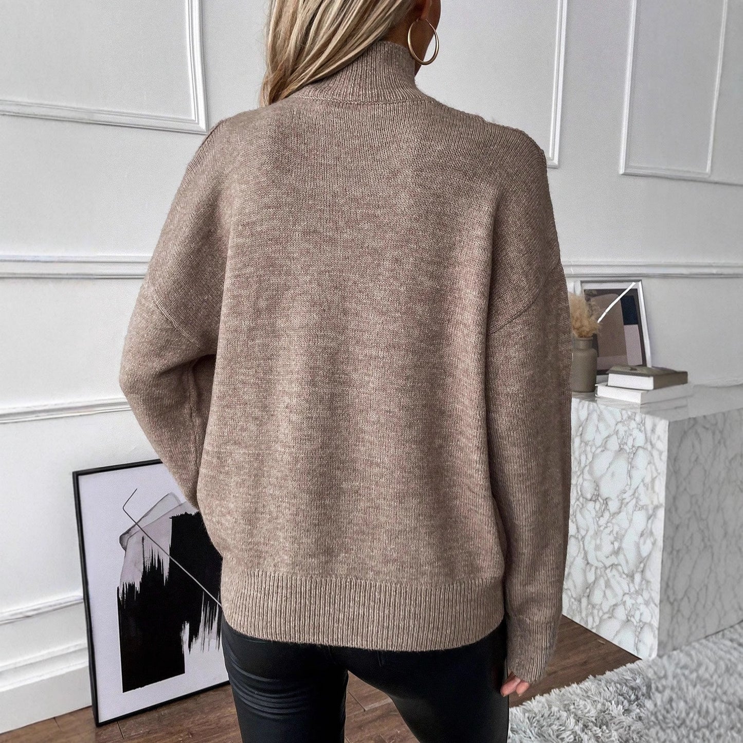 Solid Color Loose Fashionable Knitted Long Sweaters