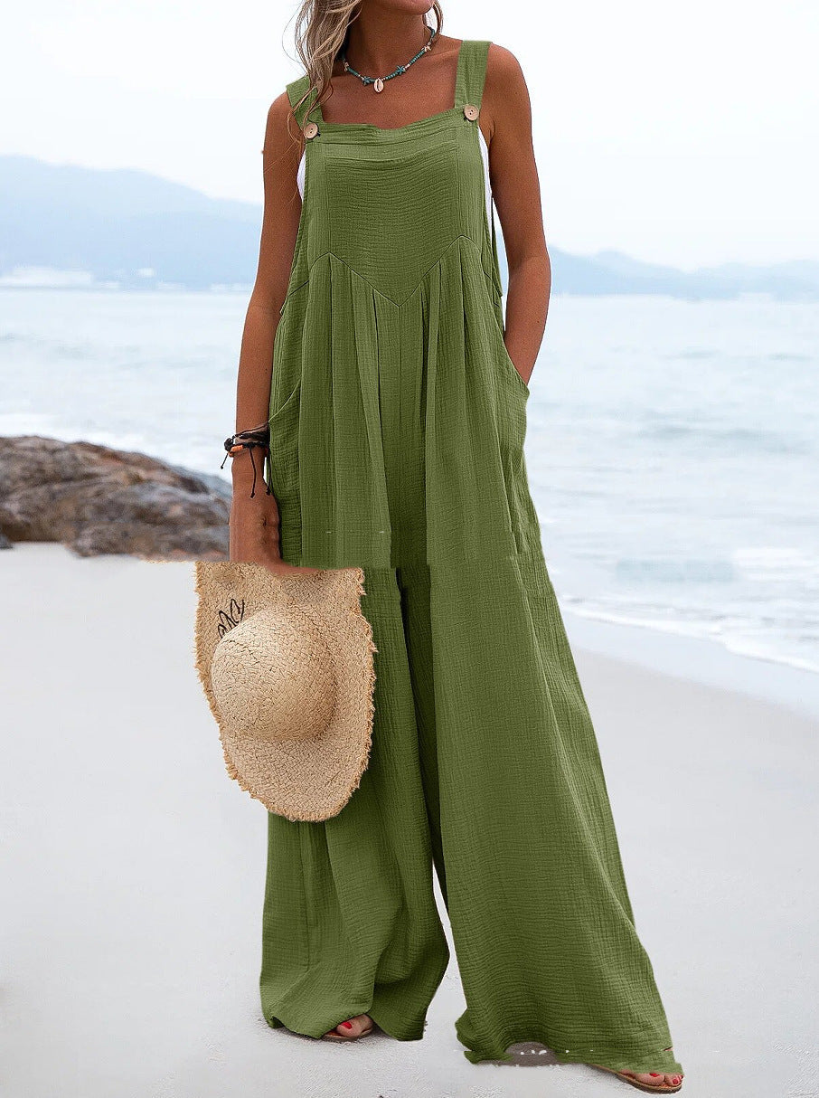 Summer Smart Trousers Solid Color Loose Casual Women's Jumpsuit/clothing