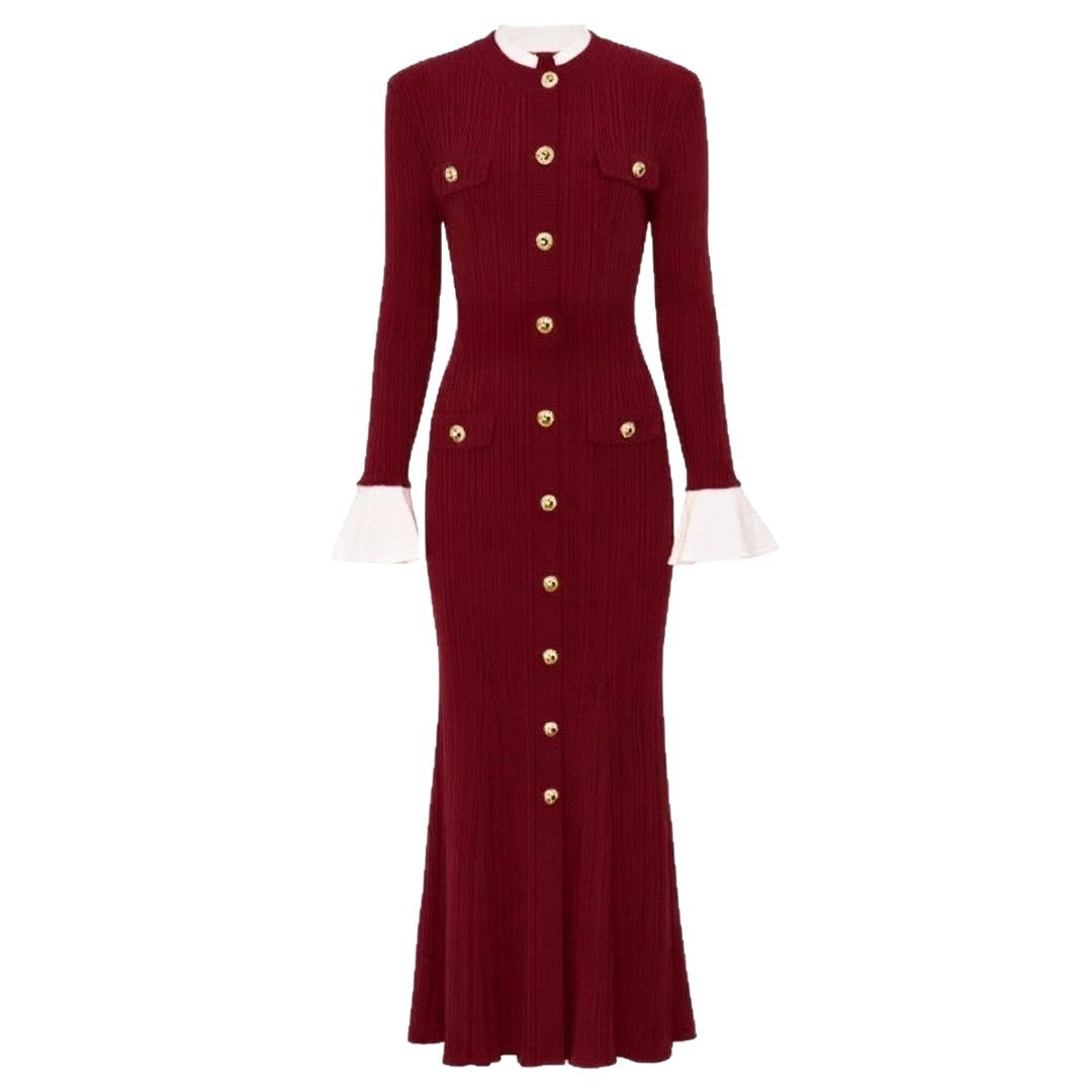 French Style Slim Fit Long Dress Sleeve Waist Dresses