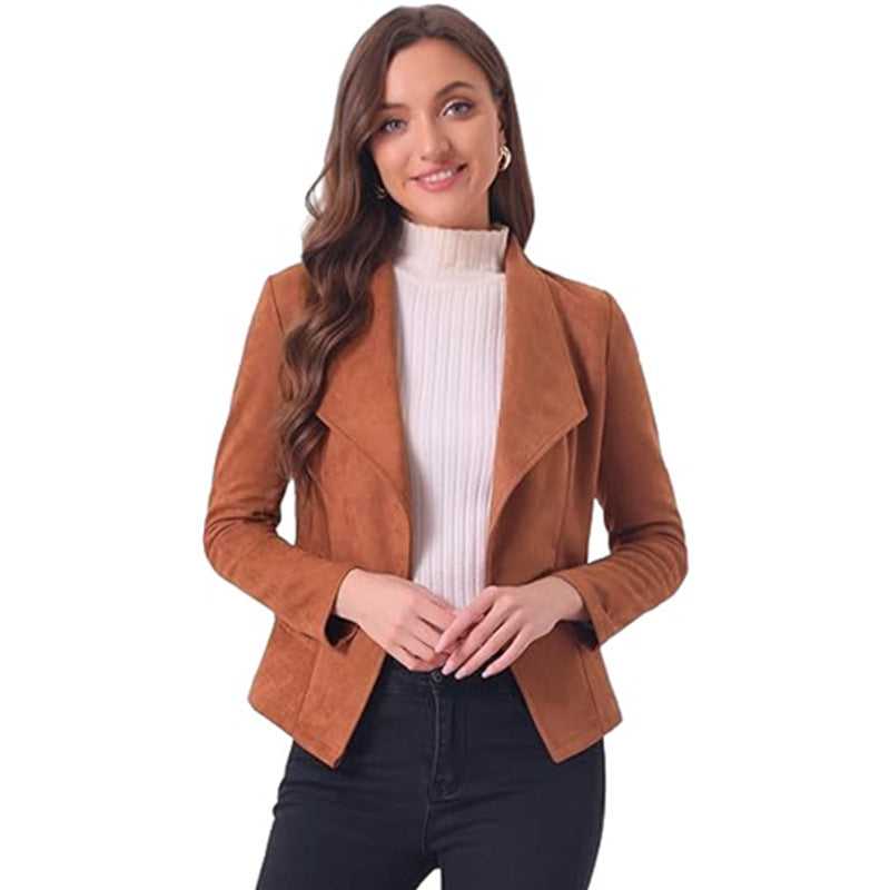 Women's Fashion Casual Suede Comfortable Fabric Lapel Long Tops