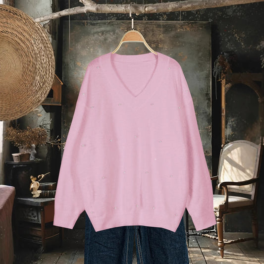 Women's Stylish Casual Solid Color Beaded Sweaters