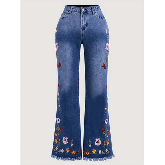 Women's Embroidered Stretch Washed Denim Wear Skinny Pants